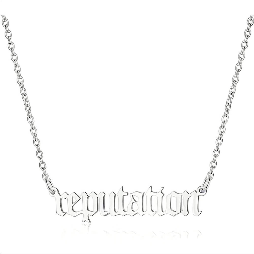 NWT REPUTATION silver-tone word-plate banner necklace new with tags